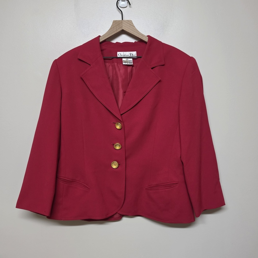 Vintage‎ Christian Dior Red Blazer Jacket Womens Size 16 Gold Button Career